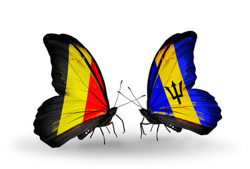 Two butterflies with flags Belgium and Barbados