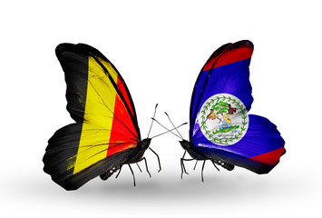 Two butterflies with flags Belgium and Belize
