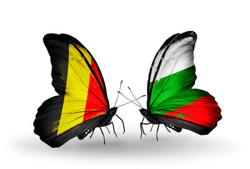 Two butterflies with flags Belgium and Bulgaria