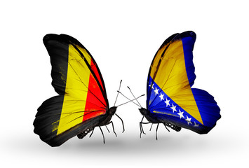 Two butterflies with flags Belgium and Bosnia and Herzegovina