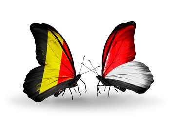 Two butterflies with flags Belgium and Monaco, Indonesia