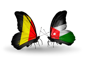 Two butterflies with flags Belgium and Jordan