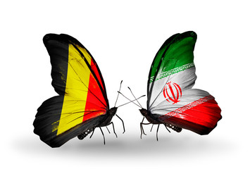 Two butterflies with flags Belgium and  Iran
