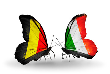 Two butterflies with flags Belgium and Ireland