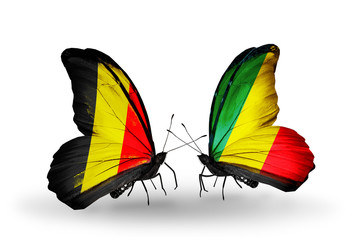 Two butterflies with flags Belgium and   Kongo
