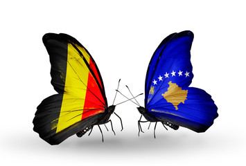 Two butterflies with flags Belgium and  Kosovo