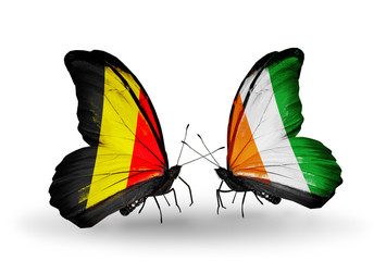 Two butterflies with flags Belgium and Cote Divoire