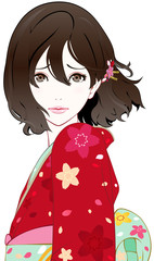 着物の女性　風　困り顔