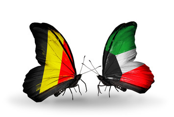 Two butterflies with flags Belgium and Kuwait