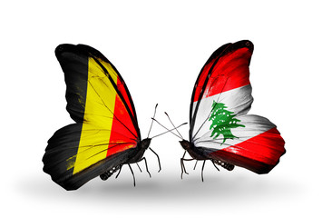 Two butterflies with flags Belgium and Lebanon