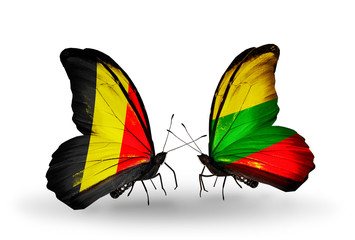 Two butterflies with flags Belgium and Lithuania