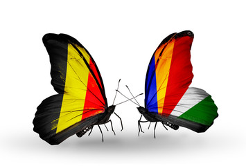Two butterflies with flags Belgium and Seychelles
