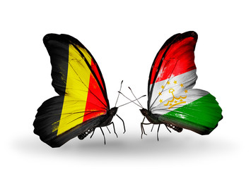 Two butterflies with flags Belgium and Tajikistan