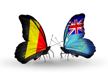 Two butterflies with flags Belgium and Tuvalu