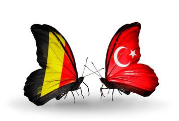 Two butterflies with flags Belgium and  Turkey