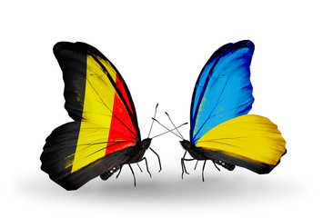 Two butterflies with flags Belgium and Ukraine