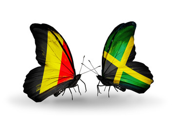 Two butterflies with flags Belgium and  Jamaica