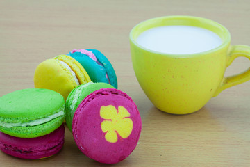 Colorful macarons set on table