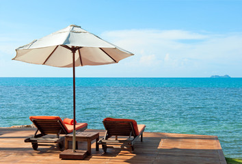 Chairs on the beach near sea