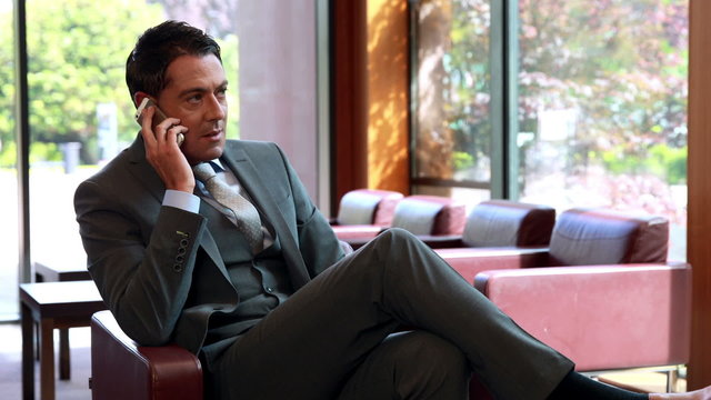 Smiling businessman having a phone call