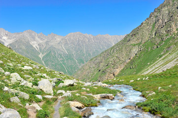 landscape with mountains trees and a river