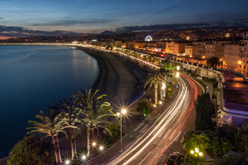 Cityscape of Nice in the French Riviera at dusk, France.