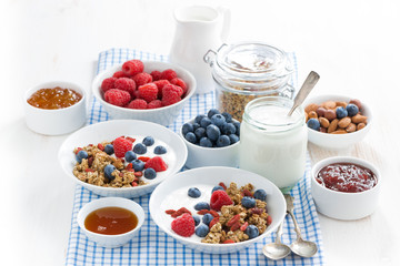 breakfast with granola, berries, honey and yogurt