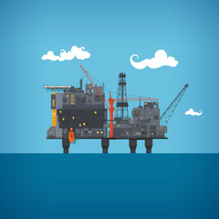 Sea oil platform, vector illustration - obrazy, fototapety, plakaty