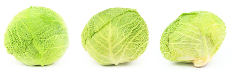 Fototapeta premium Three sides of green cabbage head, isolated on white