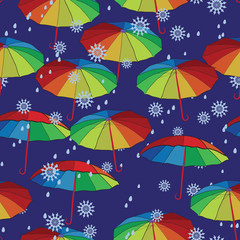Fototapeta na wymiar Colorful umbrellas against the backdrop of snow and rain. Seamle