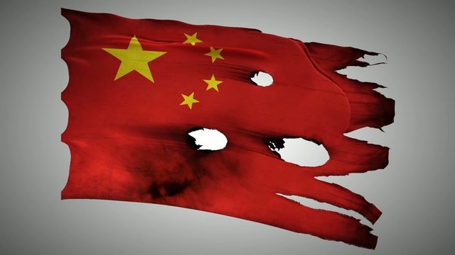 China perforated, burned, grunge waving flag loop alpha