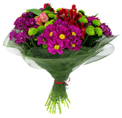 Bouquet of flowers in green package