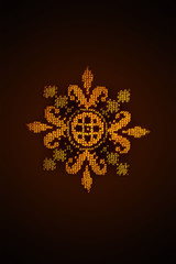 embroidered cross yellow flower on a brown background