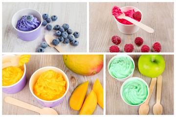 Collage of four different frozen creamy ice yoghurts