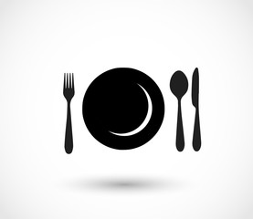 Plate, spoon fork and knife icon set vector