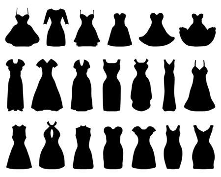 Silhouettes of different cocktail dresses, vector illustration