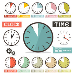 Clock Vector Set in Flat Design Style