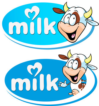 blue vector milk logo with cow