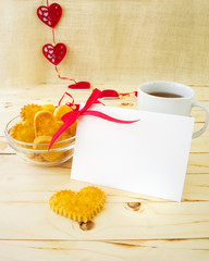 Card with blank Letter and Cookies in the Shape of Heart at Vale