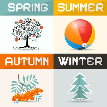 4 - Four Seasons Vector Illustration