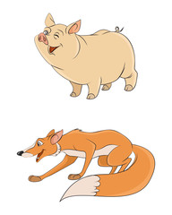 Two animals: fox and pig