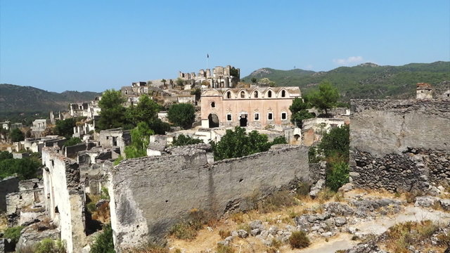 Panorama of ruins of ancient city kayakoy turkey