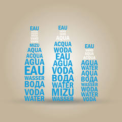 Set of typographic water bottles