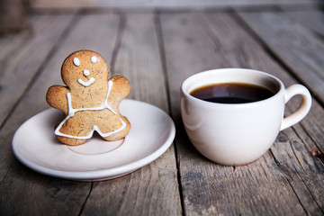 Christmas food. Gingerbread man cookies in Christmas setting.