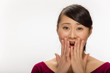 Young Asian woman surprised reaction face portrait