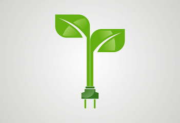 green eco electric plug logo vector
