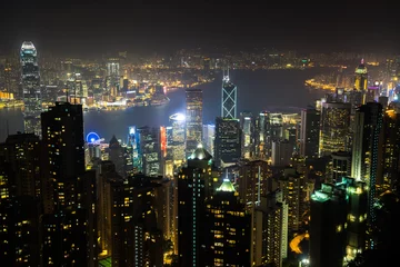 Tuinposter Nightview from Victoria Peak in Hong Kong (香港 ビクトリアピーク夜景) © motive56