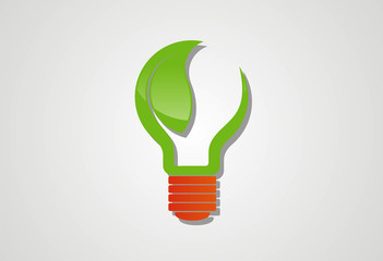 Lamp ecology leaf logo vector