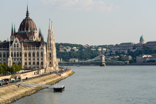 Hungarian parliament along Danube river in Budapest