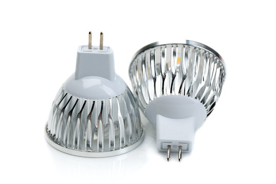 Two LED bulbs MR16. Isolate on white.